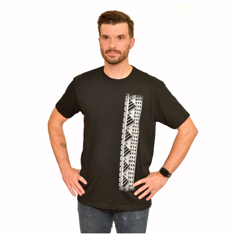 Poly-Cotton Blend T Shirt with Samoan Tattoo Print